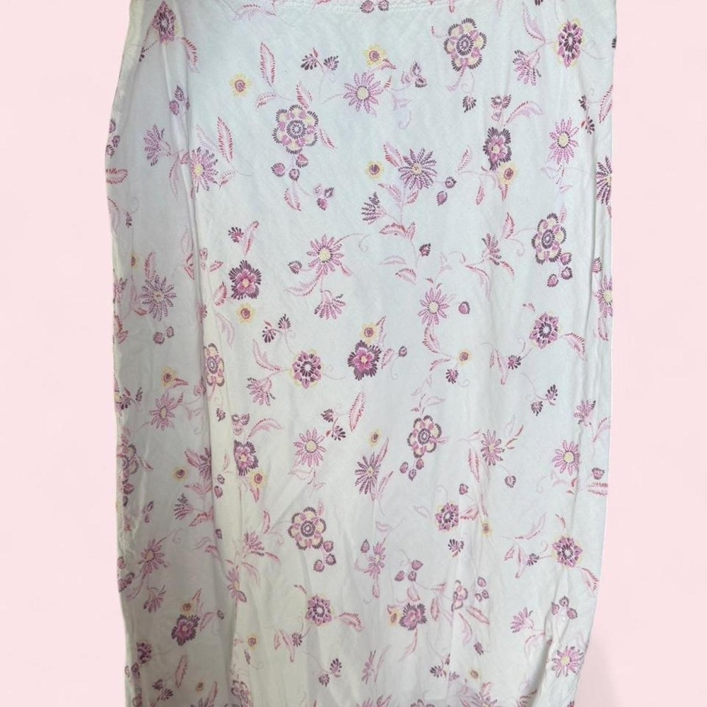 White/Pink Floral Cotton Vintage Y2K Midi Skirt - Picture 2 of 4